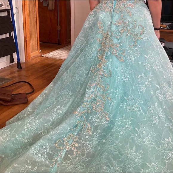 Mint Green Lace Gown, Size 10 - Picture 5 of 8